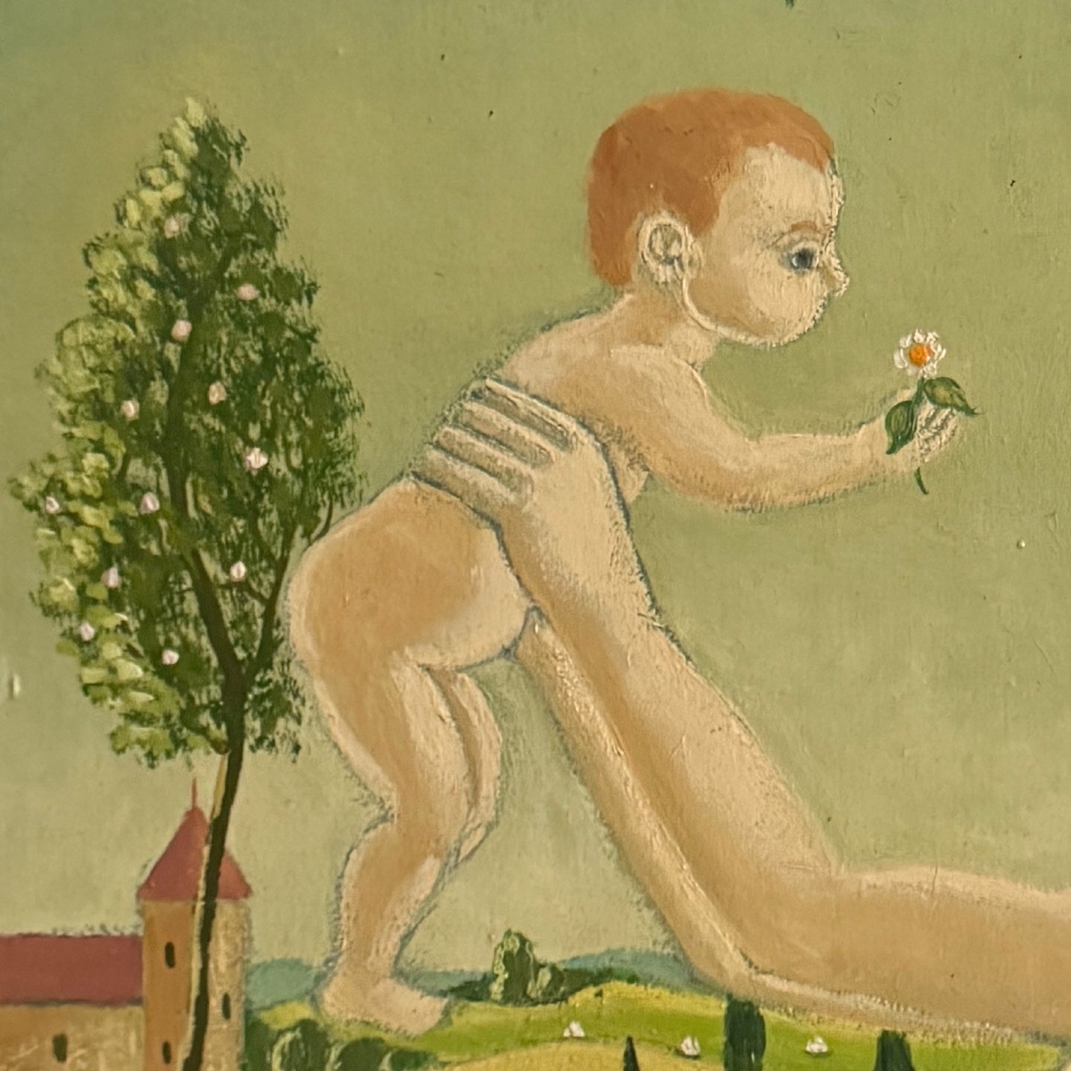 Huile sur panneau par Alain Thomas 1967 Jeune Mère -photo-2