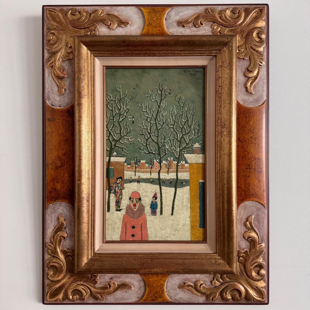 Oil On Panel By Alain Thomas 1966 Winter Break-photo-3