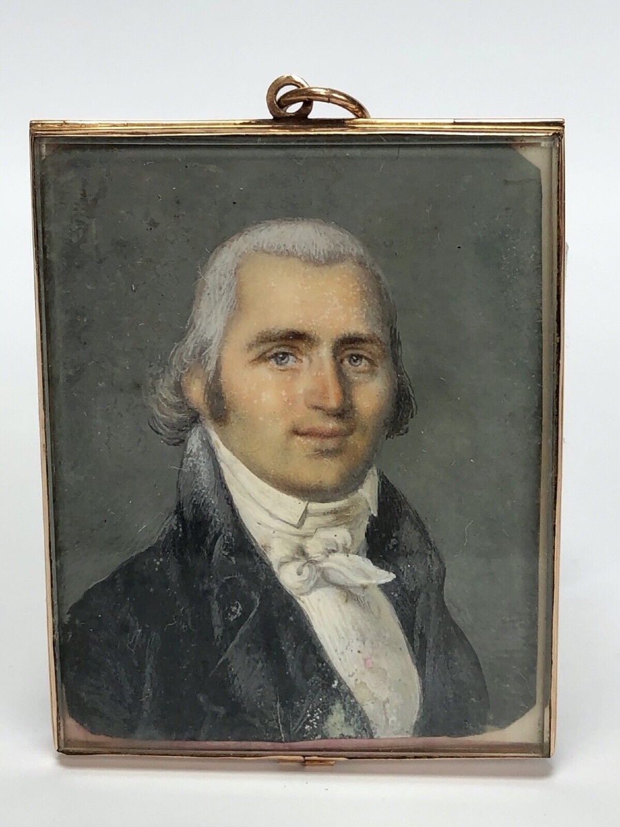18th Century Miniature, Early 19th Century, Man In A Hand-painted Frock Coat, Hair Work
