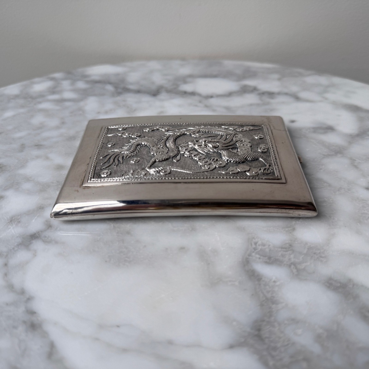 Indochina Southeast Asian Silver Cigarette Case With Dragon Decoration-photo-2