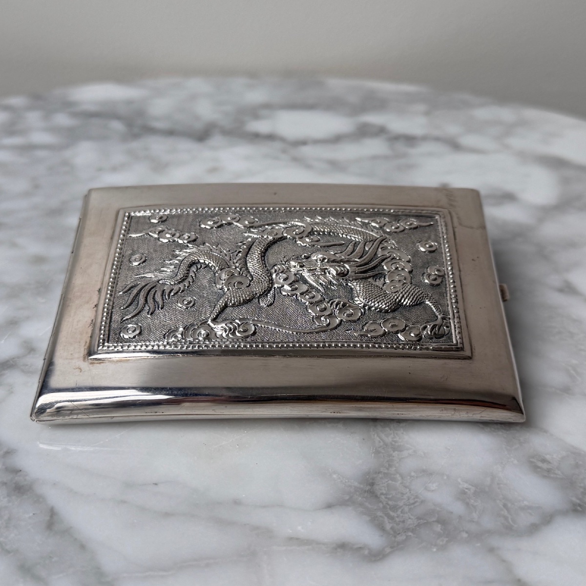 Indochina Southeast Asian Silver Cigarette Case With Dragon Decoration-photo-3