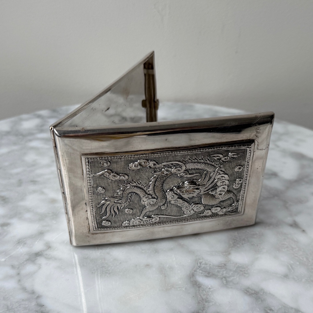 Indochina Southeast Asian Silver Cigarette Case With Dragon Decoration-photo-2