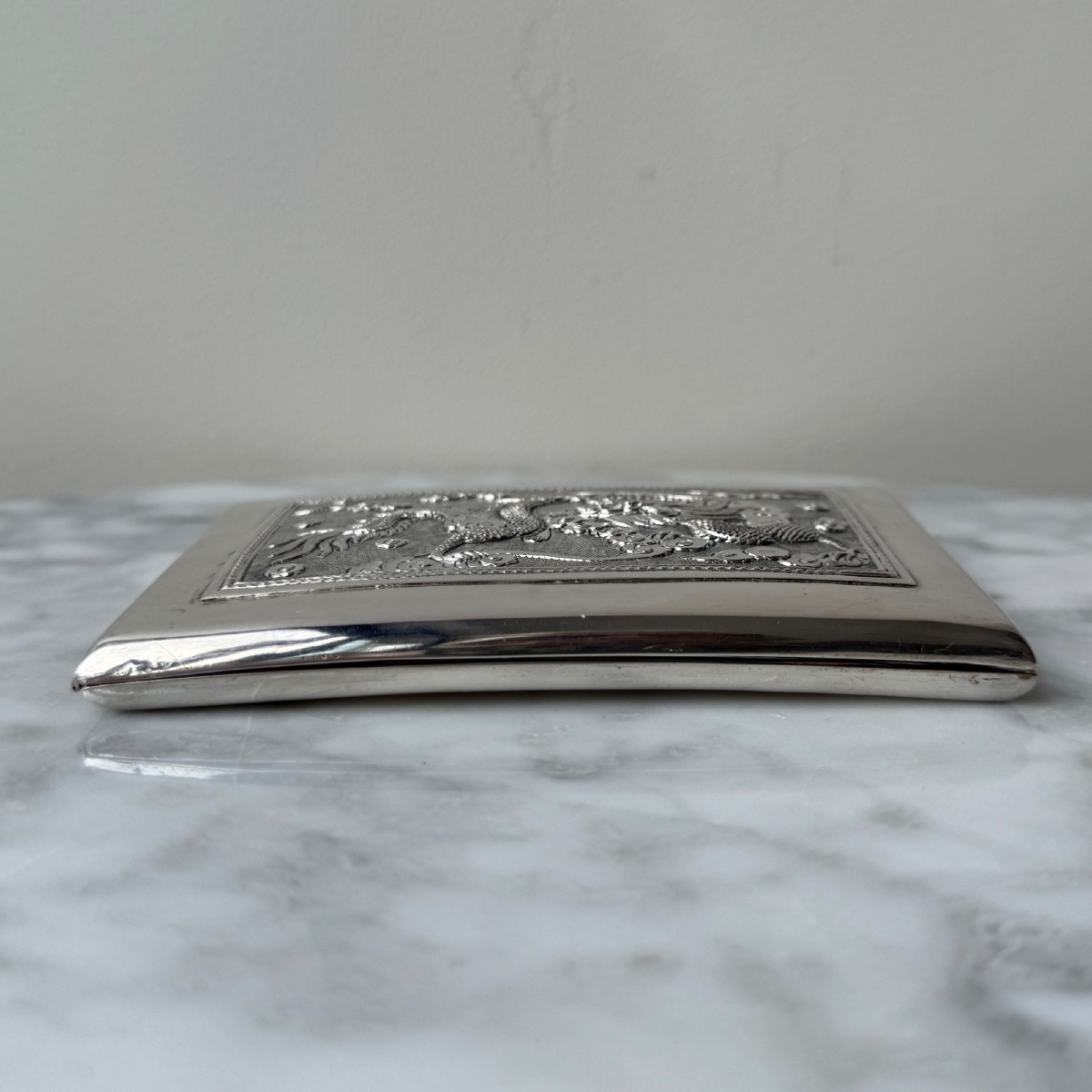 Indochina Southeast Asian Silver Cigarette Case With Dragon Decoration-photo-6