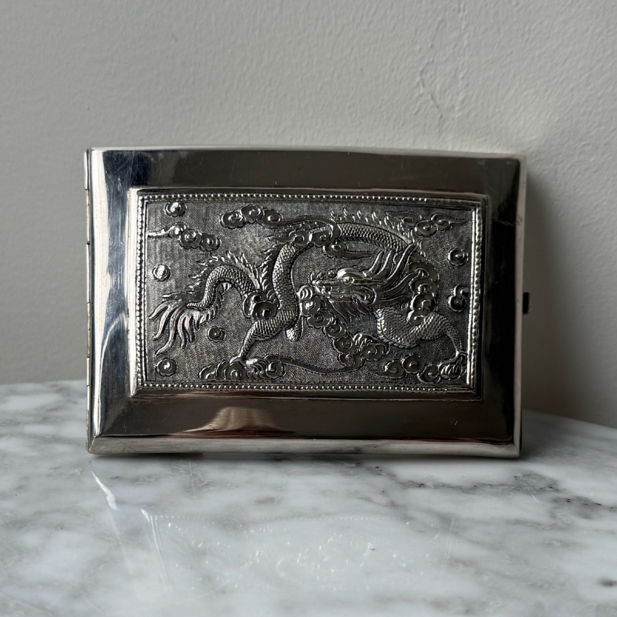 Indochina Southeast Asian Silver Cigarette Case With Dragon Decoration
