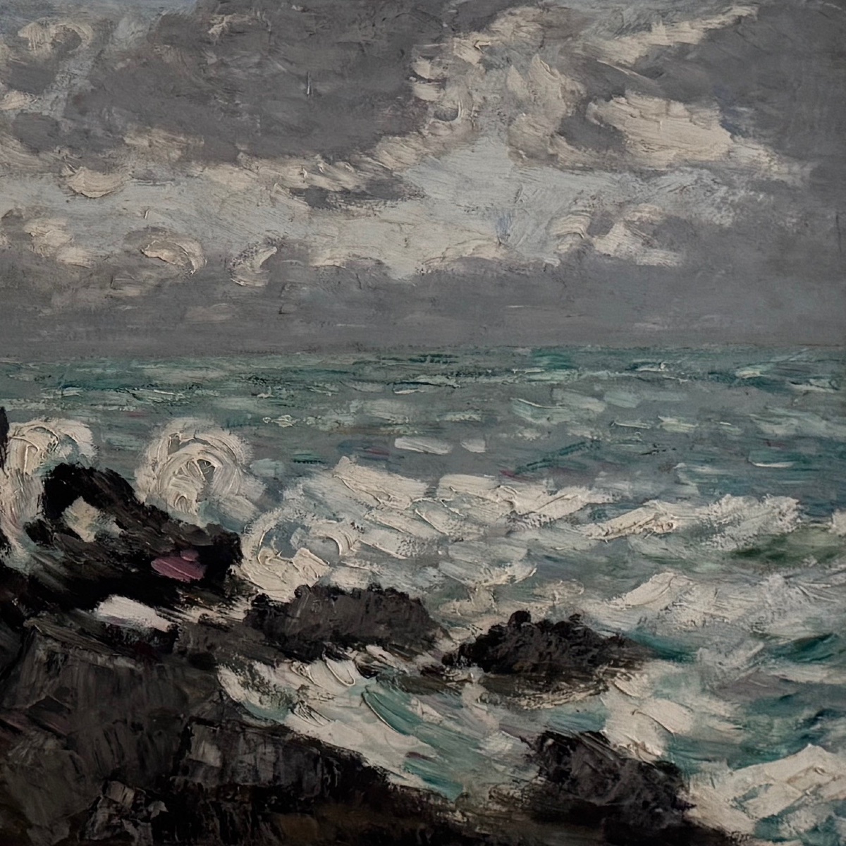 Oil On Cardboard Representing The Swell By Cavver 20th Century, Whitewashed Frame-photo-2