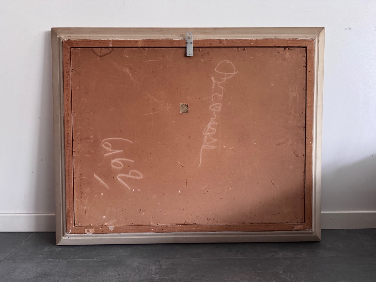 Oil On Cardboard Representing The Swell By Cavver 20th Century, Whitewashed Frame-photo-6