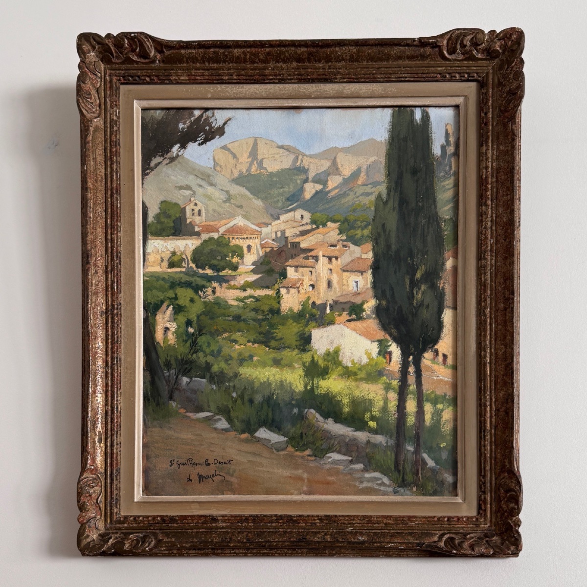 Aquarelle sur papier Saint-Guilheme-le-Désert par Ch. Mazelin XXe-photo-2