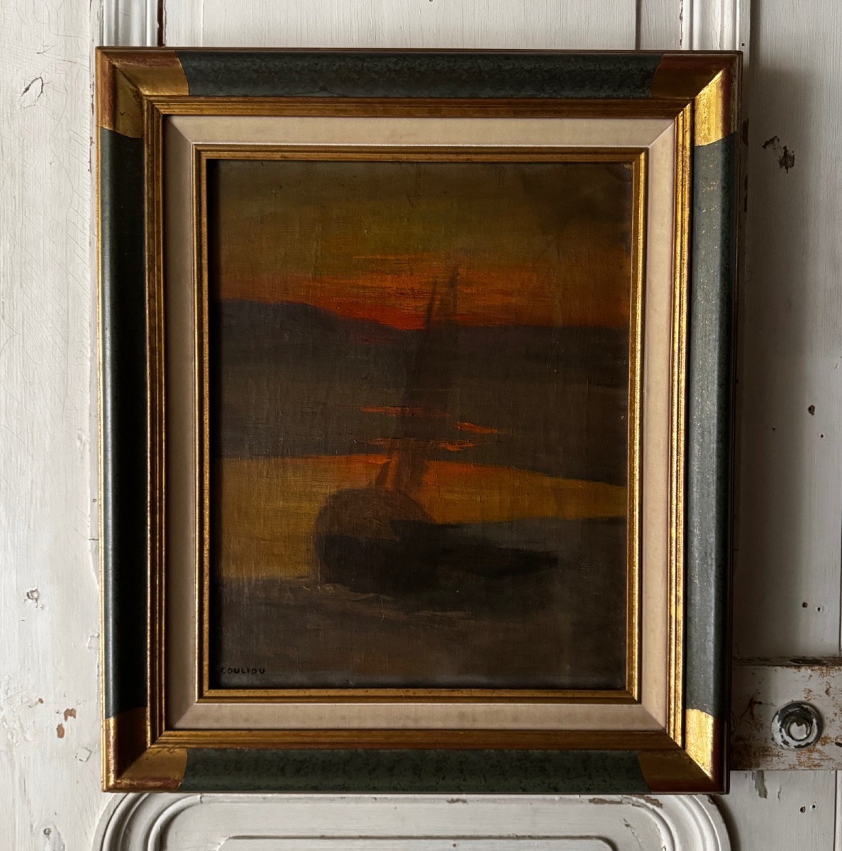 Huile sur toile bateau au soleil couchant par Jean-Yves Couliou XXe-photo-3