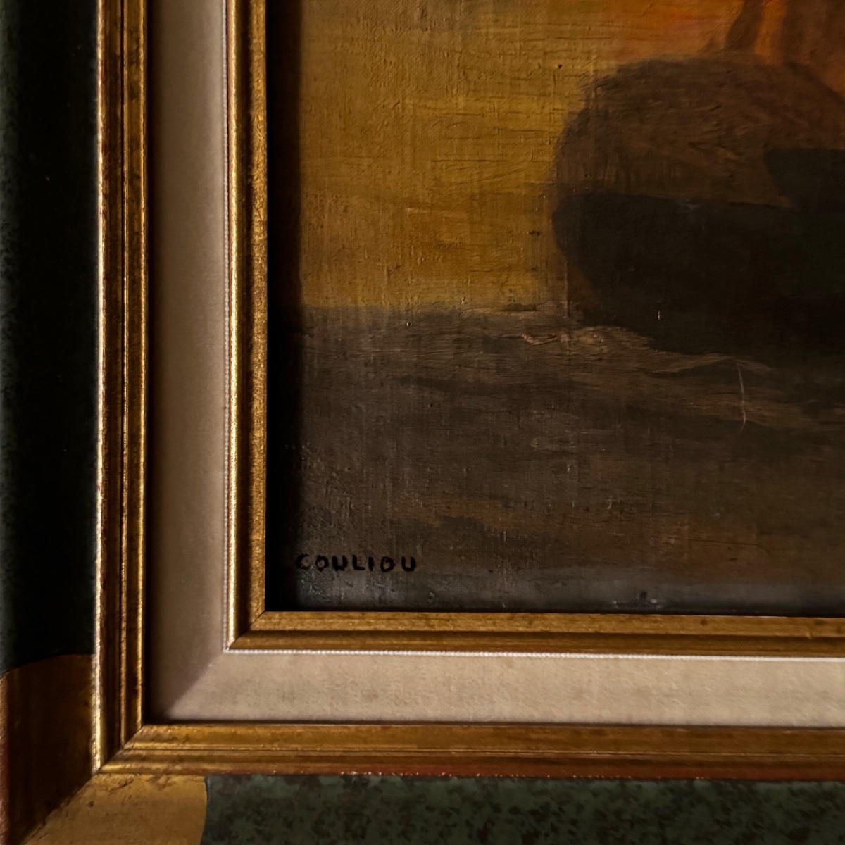 Huile sur toile bateau au soleil couchant par Jean-Yves Couliou XXe-photo-1