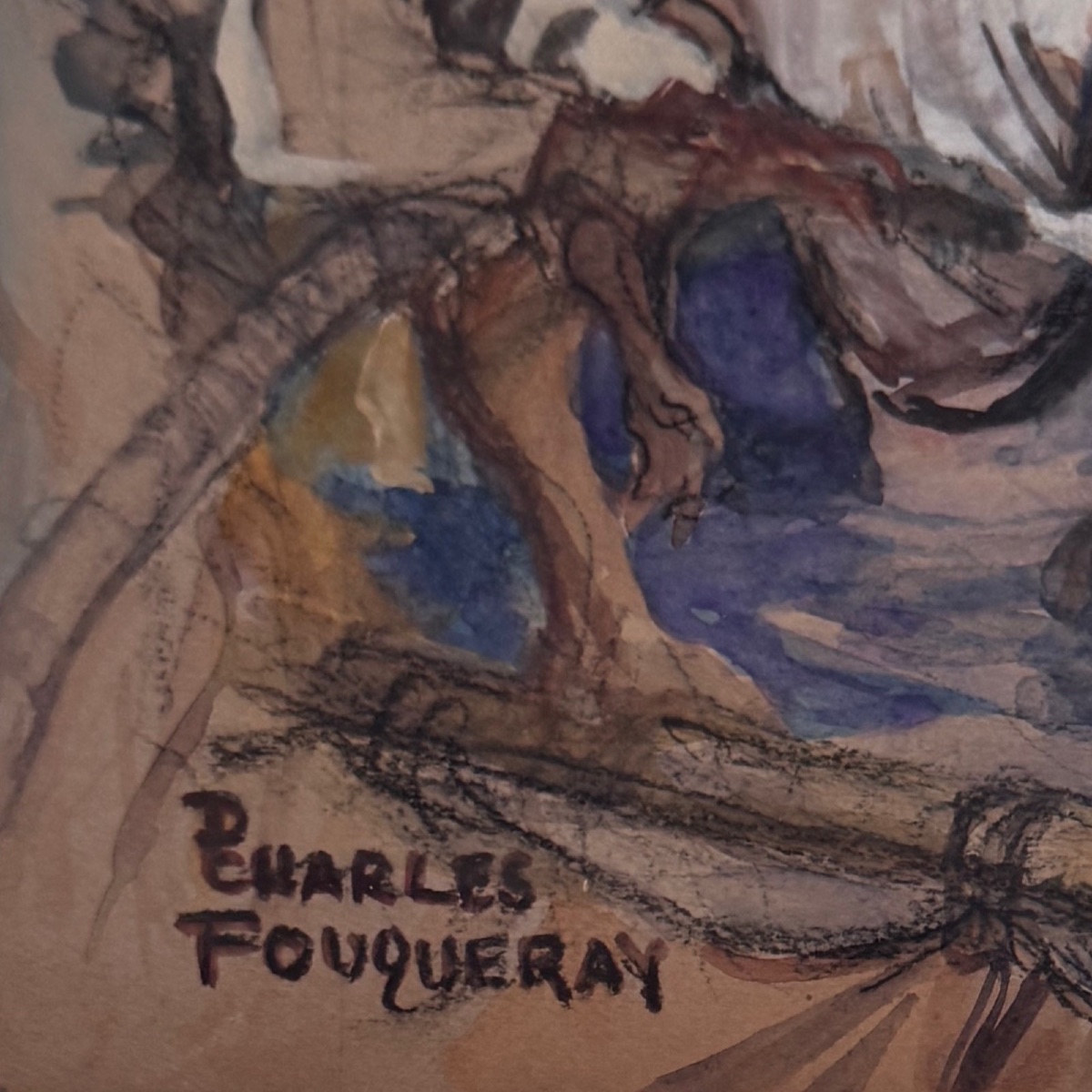 Aquarelle sur papier par Charles Fouqueray représentant des marins XXe-photo-3