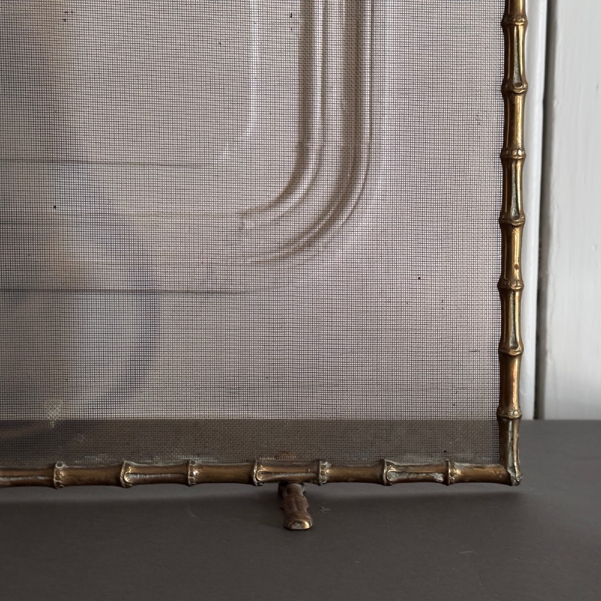 Pare-feu en bronze doré décor de bambou milieu XXe-photo-4