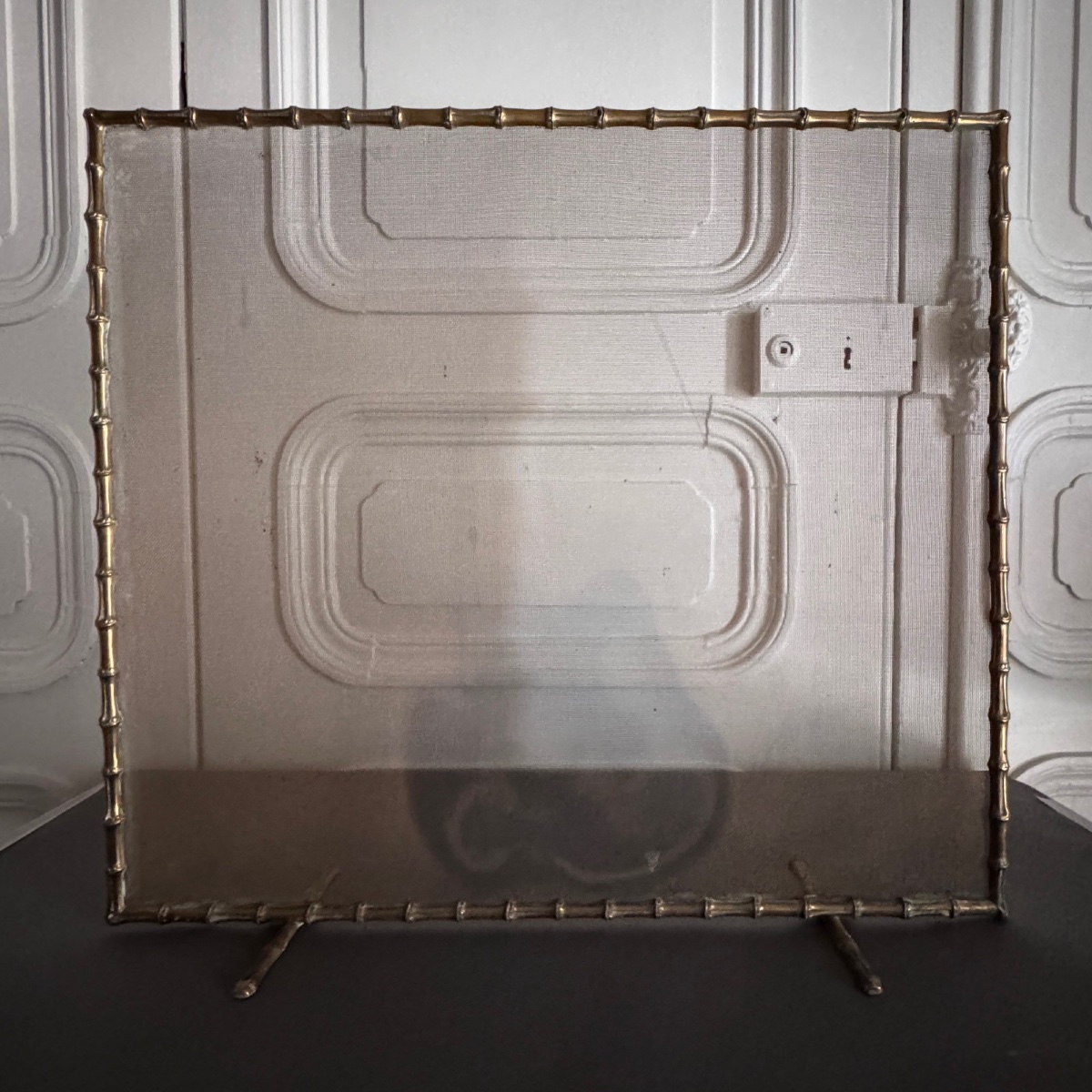 Pare-feu en bronze doré décor de bambou milieu XXe-photo-5