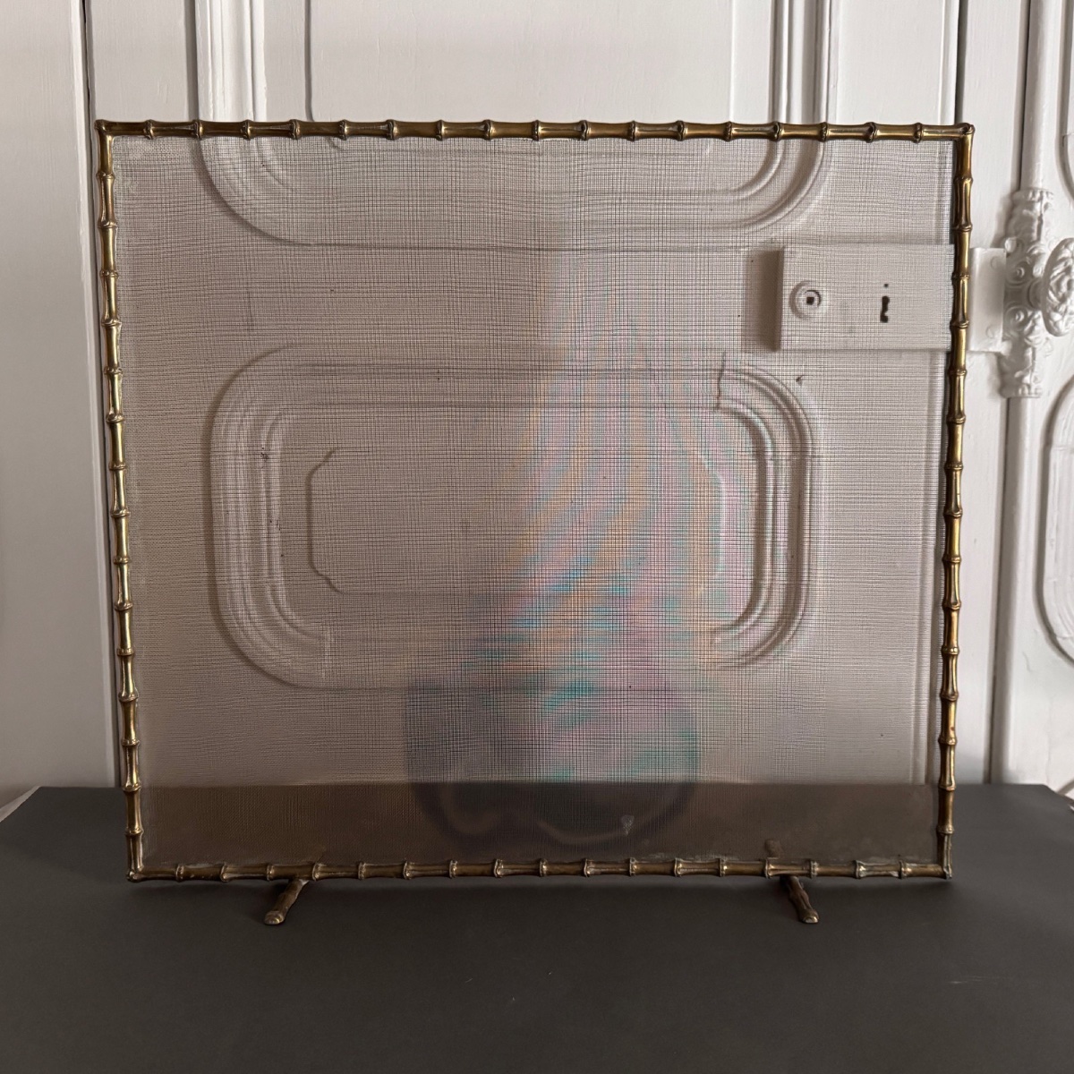 Pare-feu en bronze doré décor de bambou milieu XXe-photo-6