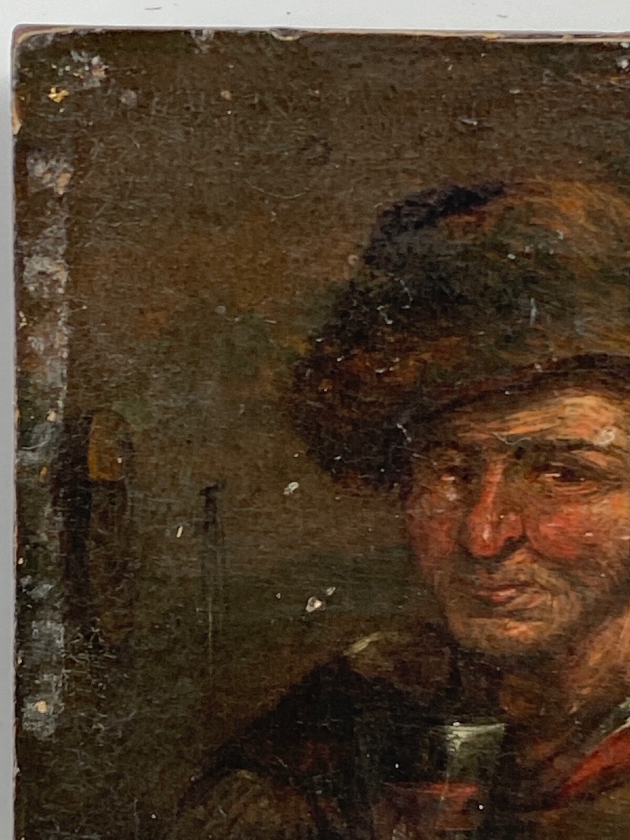 Miniature Adriaen Brouwer XVIIe buveur de taverne panneau de bois-photo-3