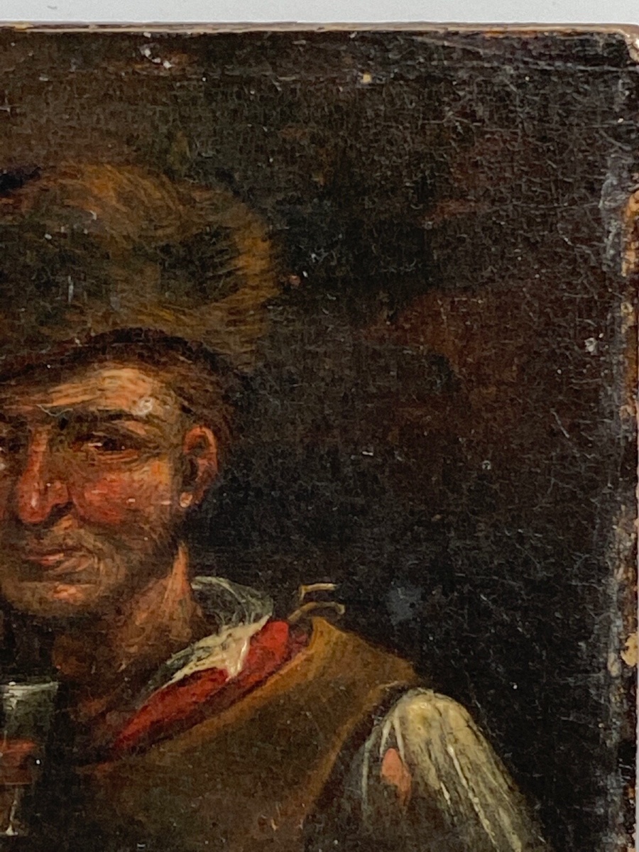 Miniature Adriaen Brouwer XVIIe buveur de taverne panneau de bois-photo-4