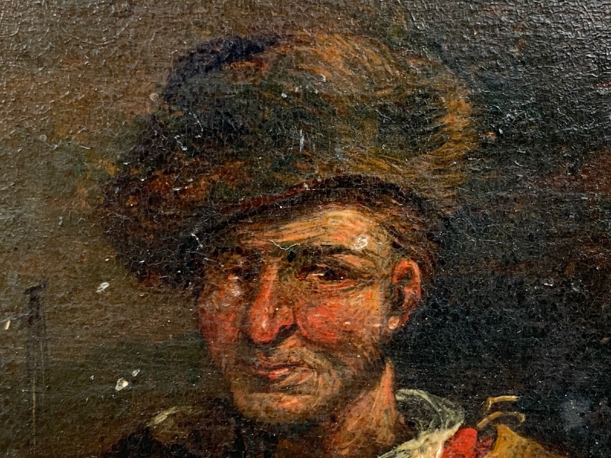 Miniature Adriaen Brouwer XVIIe buveur de taverne panneau de bois-photo-3