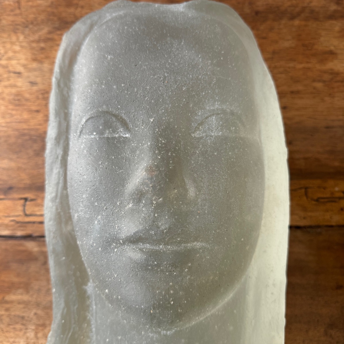 Sculpture par Lucien Lafaye visage féminin en verre moulé circa 1950-photo-4