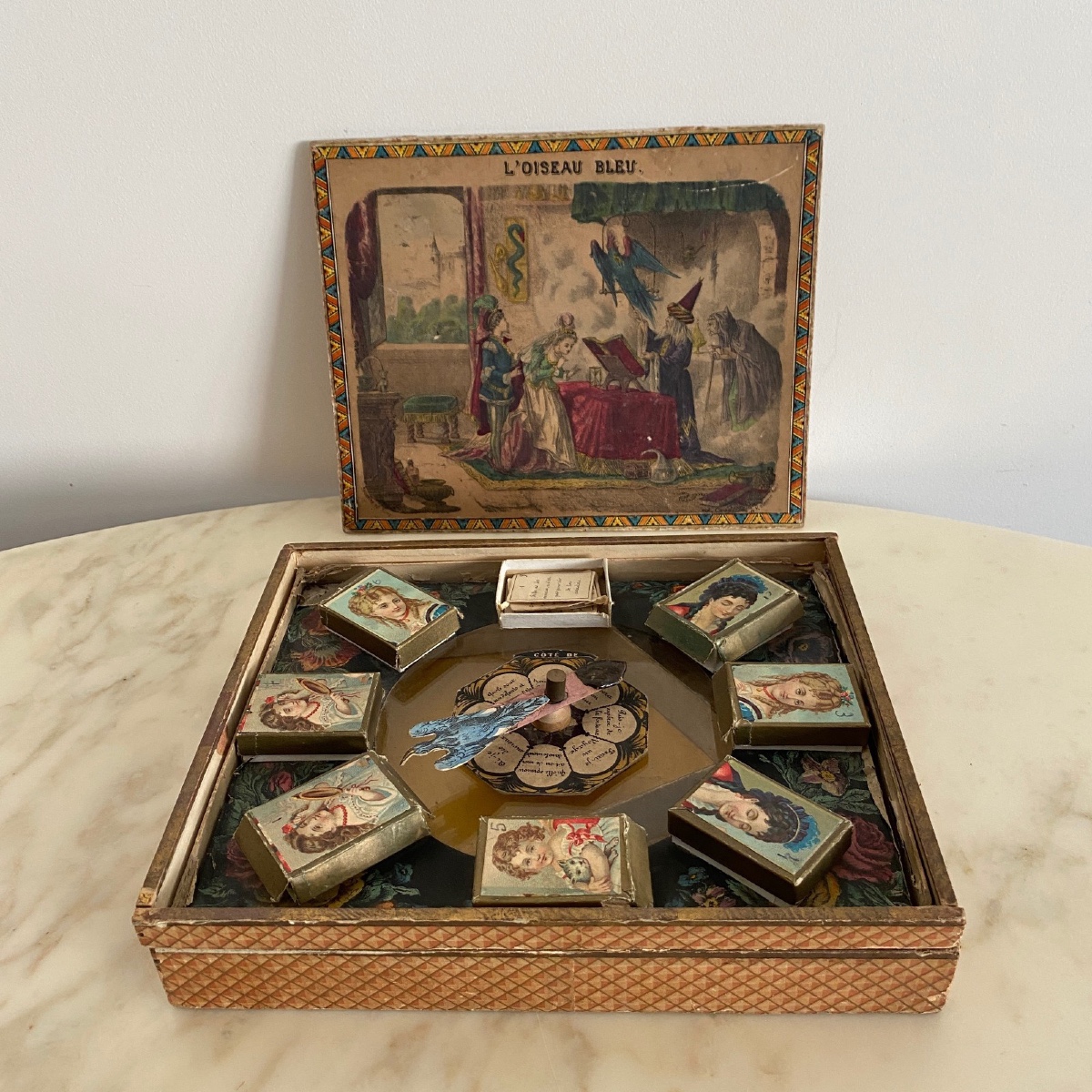 Coffret à jeu L'Oiseau Bleu XIXe oracles cartons lithographiés