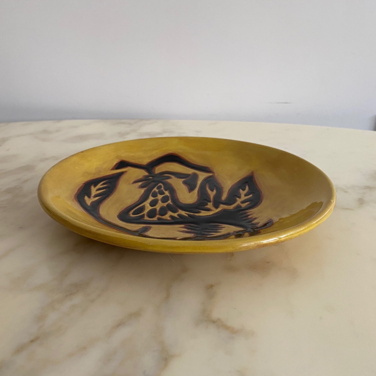 Terracotta Plate By Jean Lurçat Decorated With A Rooster On A Yellow Background-photo-3