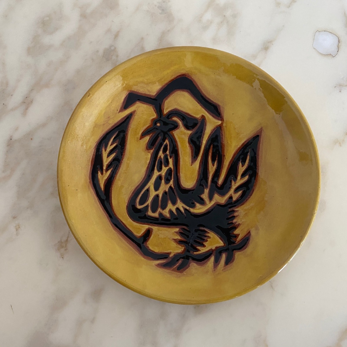 Terracotta Plate By Jean Lurçat Decorated With A Rooster On A Yellow Background-photo-4