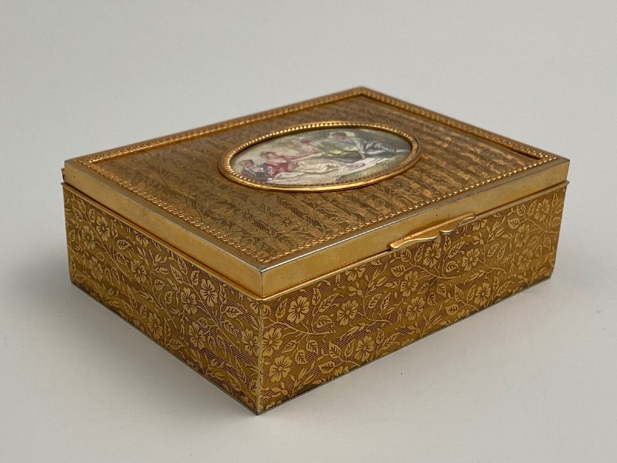 Miniature Bronze Box Signed S. Guerou Or Gueron, Romantic Scene-photo-2