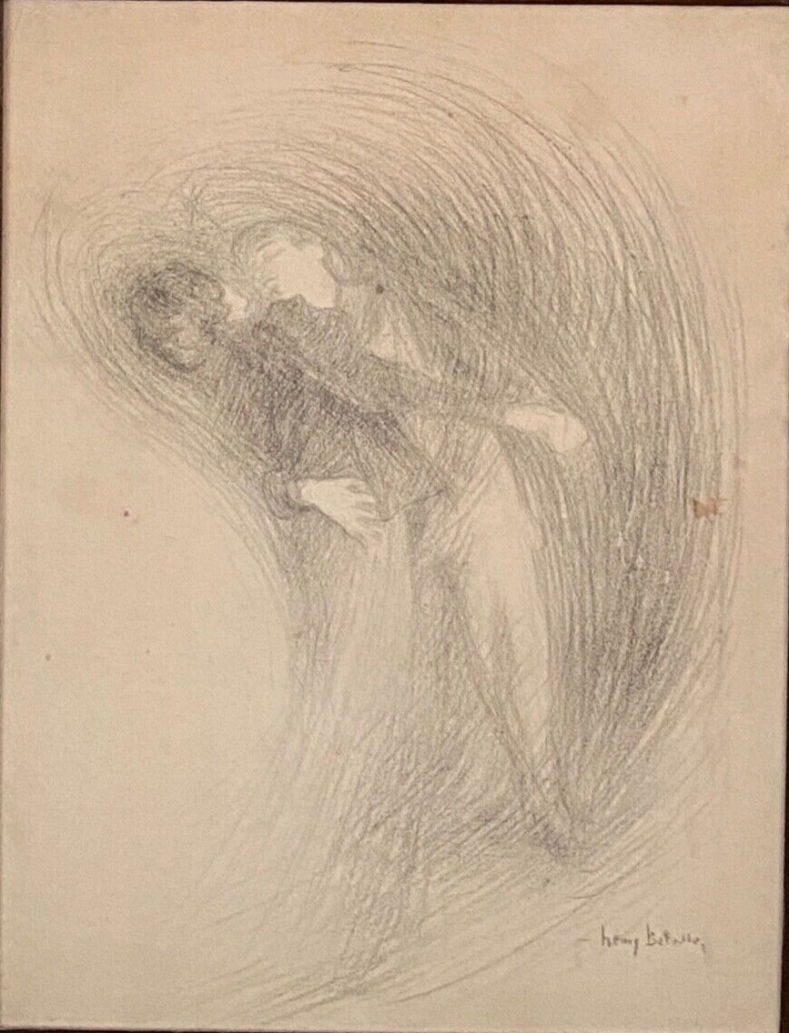 Dessin fusain par Henry Bataille XXe couple de danseurs-photo-2