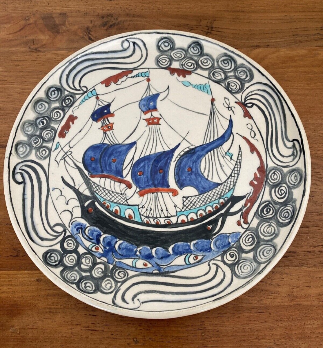 Iznik Platter With Caravel Decoration And Monogram Cb XXe