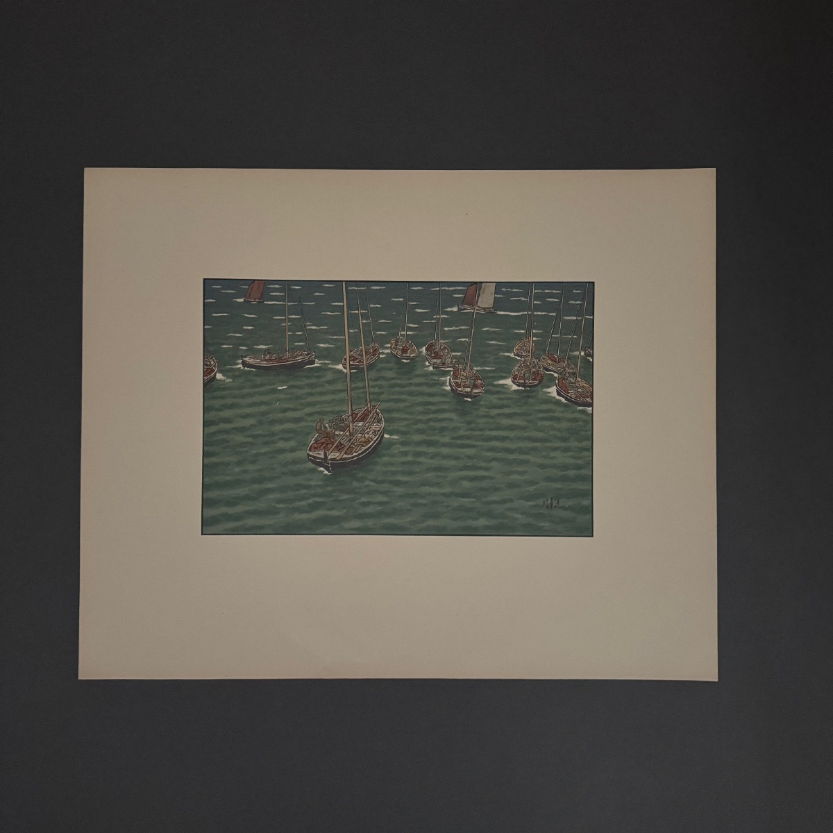 Lithograph By Henri Rivière: Boats At Anchor In Tréboul