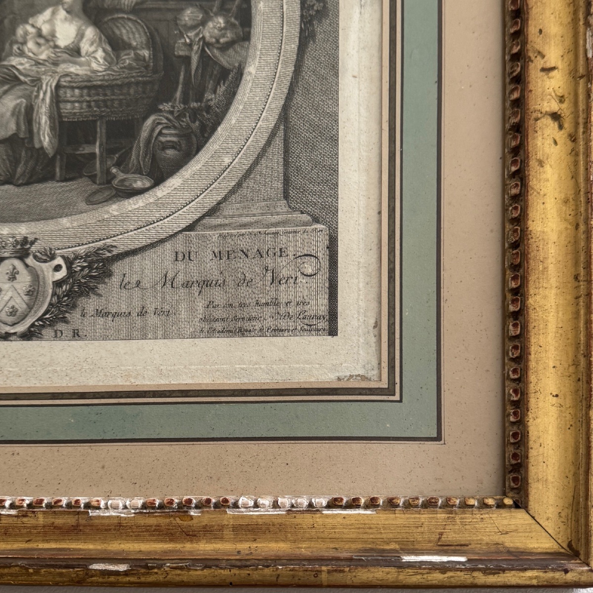 18th-century Engraving, "the Happiness Of The Household," After Launay, Beaded Frame-photo-4