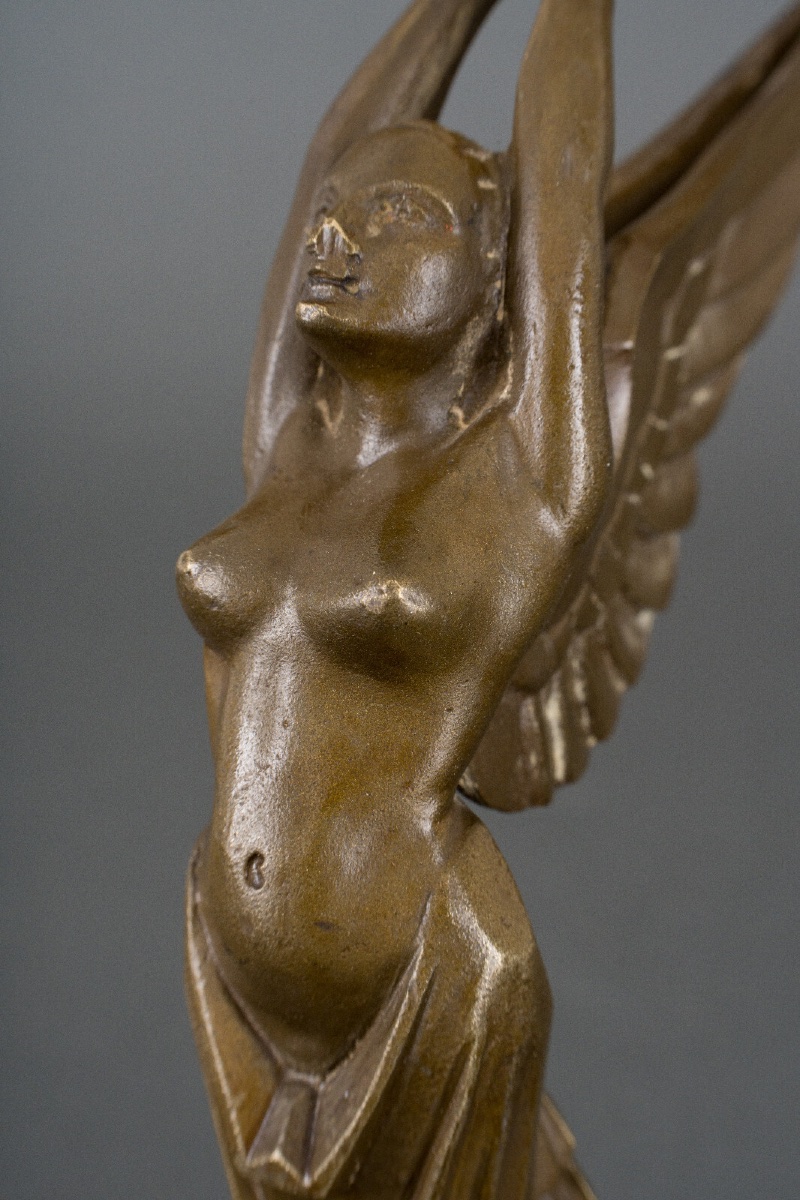 Mascot Glory By H. Molins, 1930, Bronze With Brown Patina, Marble-photo-4