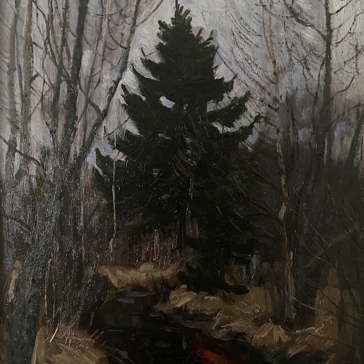 Huile sur carton par Stanislaw Zukowski ruisseau sous-bois-photo-1
