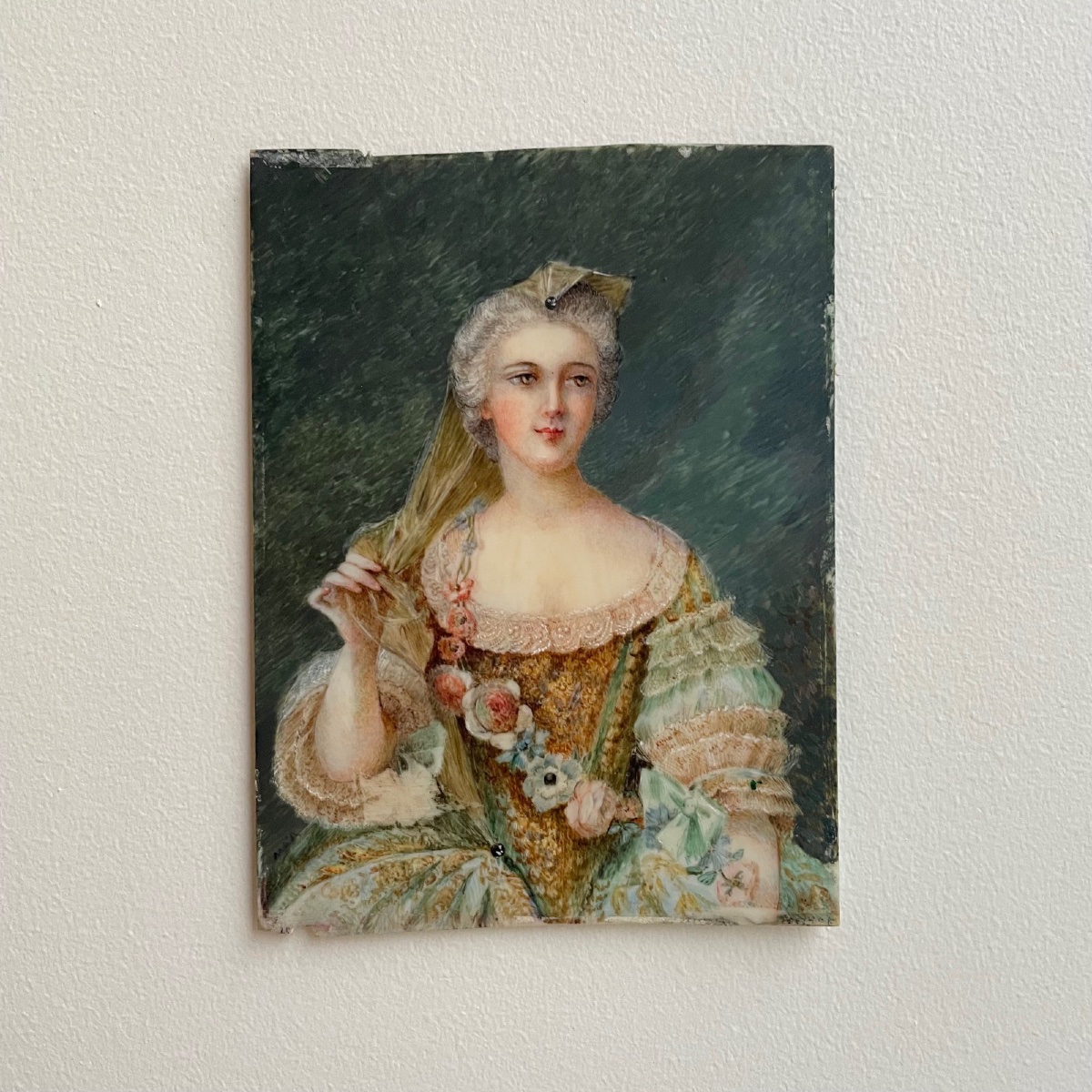 19th-century Miniature Depicting An 18th-century Woman, Bronze Frame-photo-3