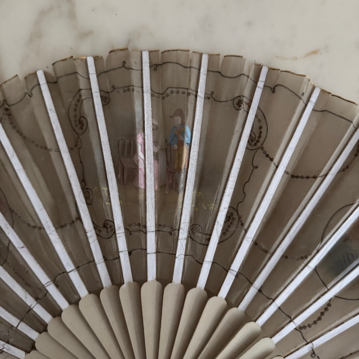 Éventail XIXe décor romantique peint à la main-photo-3