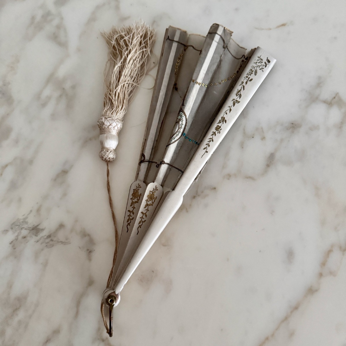 Éventail XIXe décor romantique peint à la main-photo-4