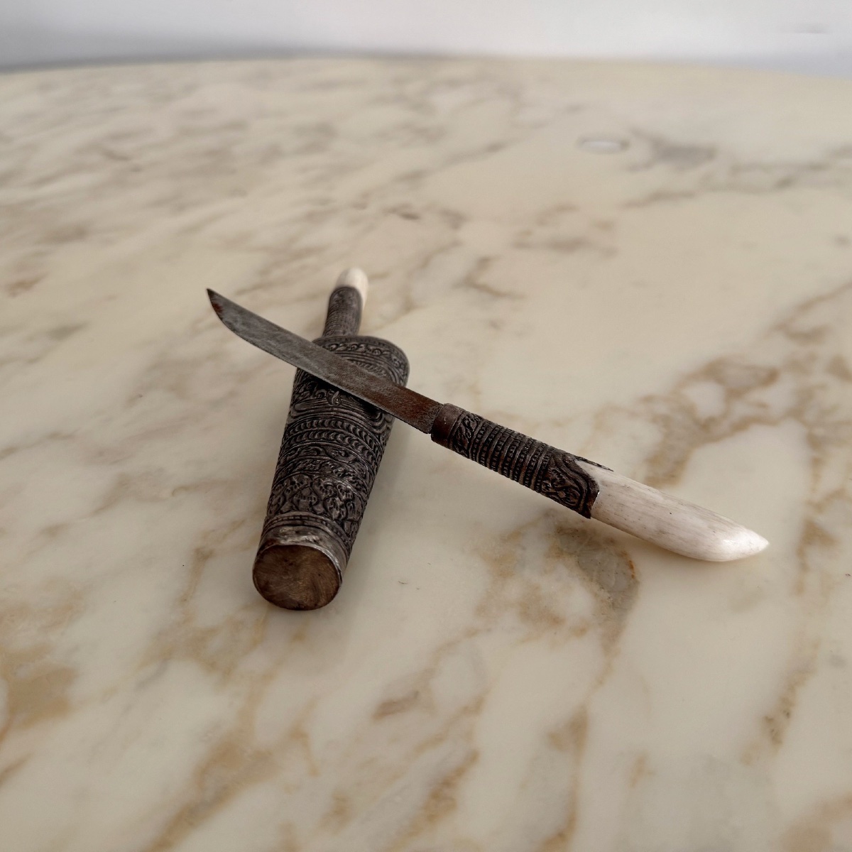 Double couteau en argent Laos Thaïlande-photo-3