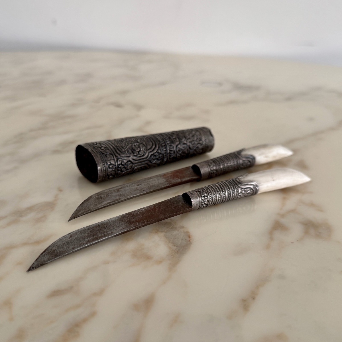 Double couteau en argent Laos Thaïlande-photo-4