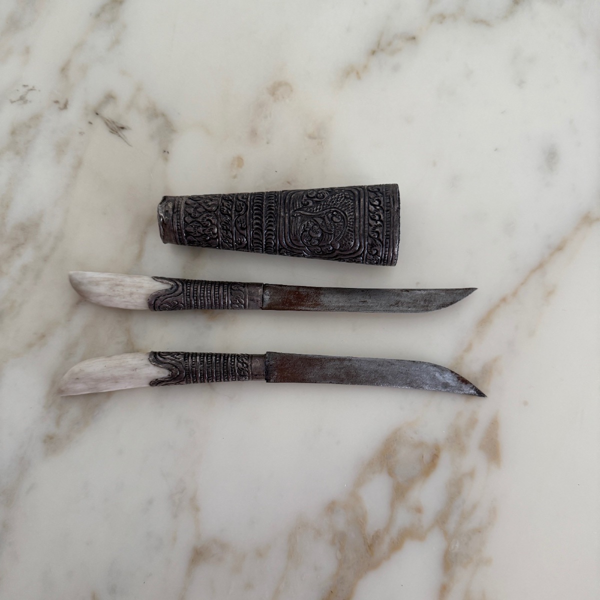 Double couteau en argent Laos Thaïlande-photo-4