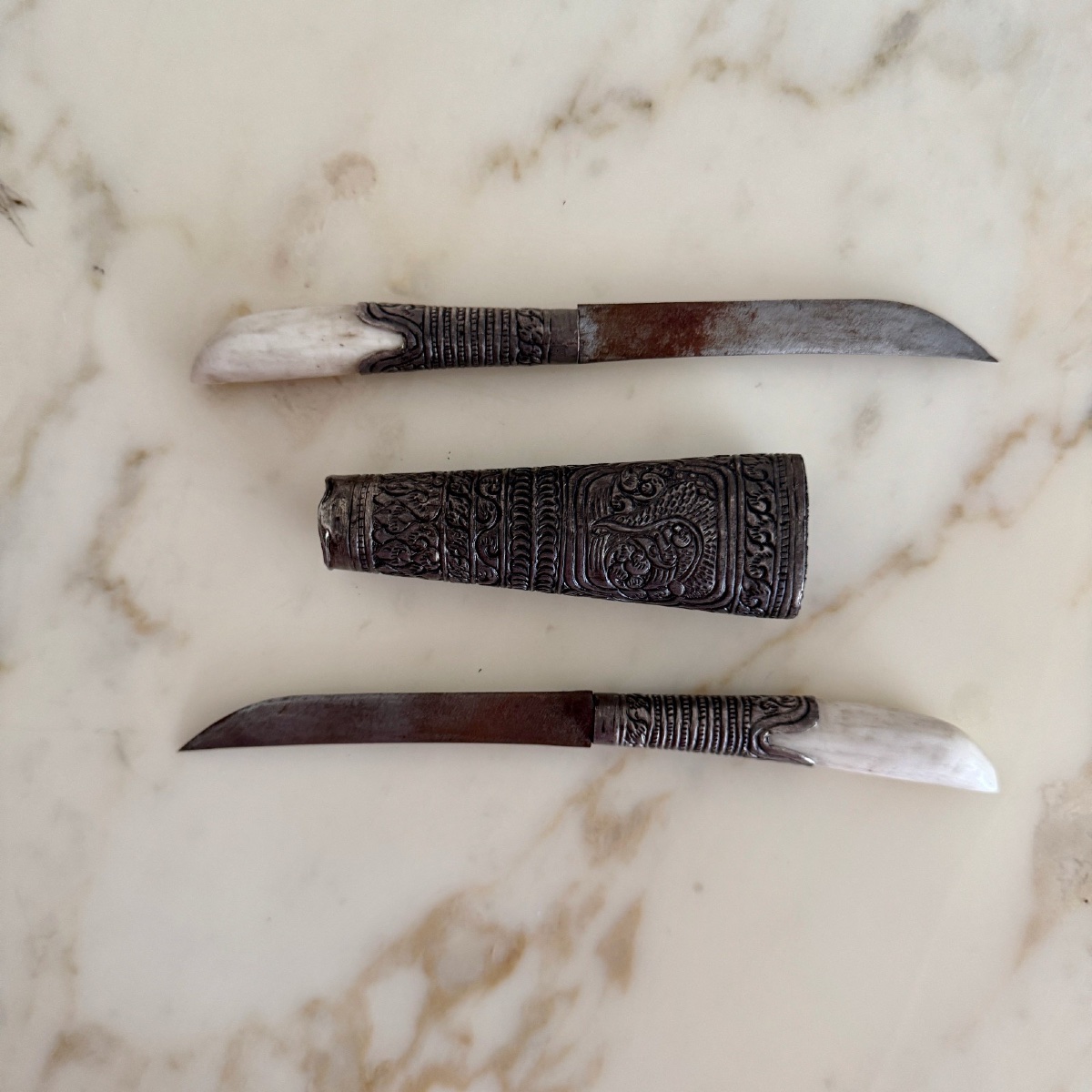 Double couteau en argent Laos Thaïlande-photo-6