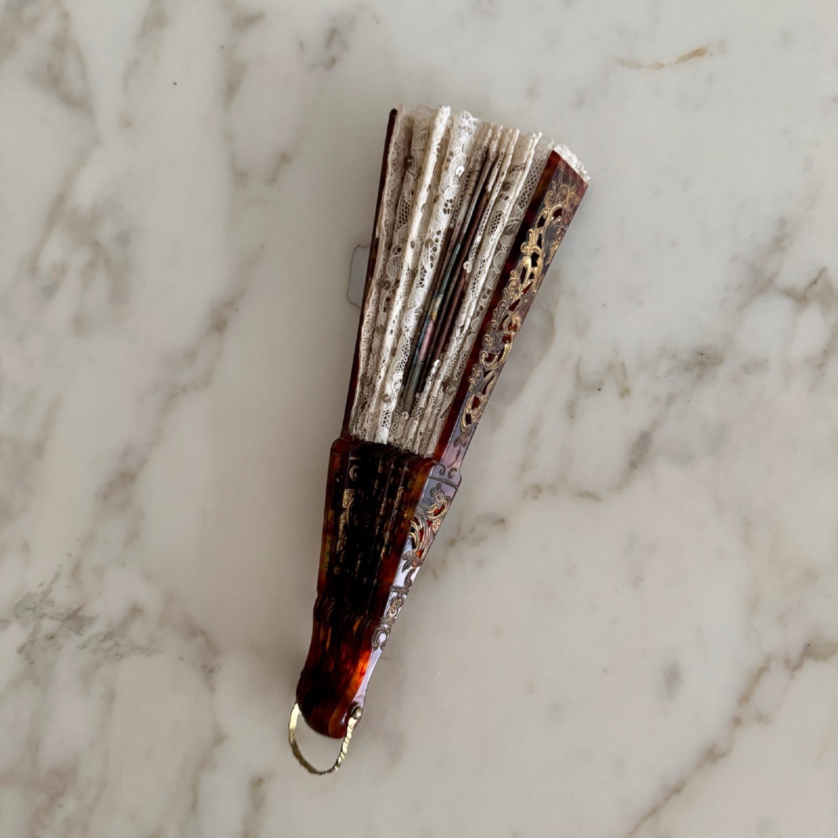 Éventail décor romantique peint dentelle-photo-3