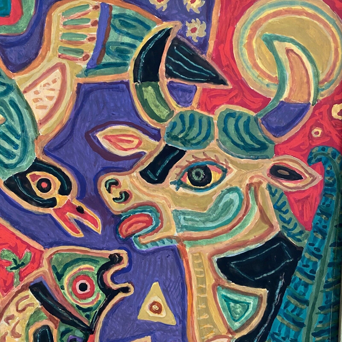 Gouache composition moderne par M. Debiève animaux XXe-photo-3