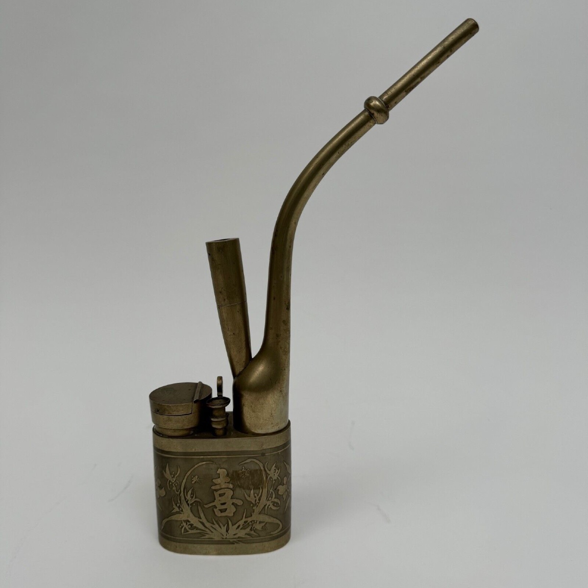 Pipe chinoise fin XIXe rehaussée de décors végétaux-photo-2