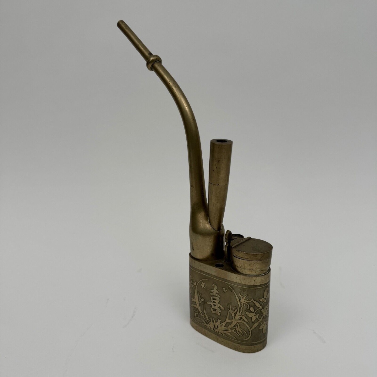 Pipe chinoise fin XIXe rehaussée de décors végétaux-photo-3