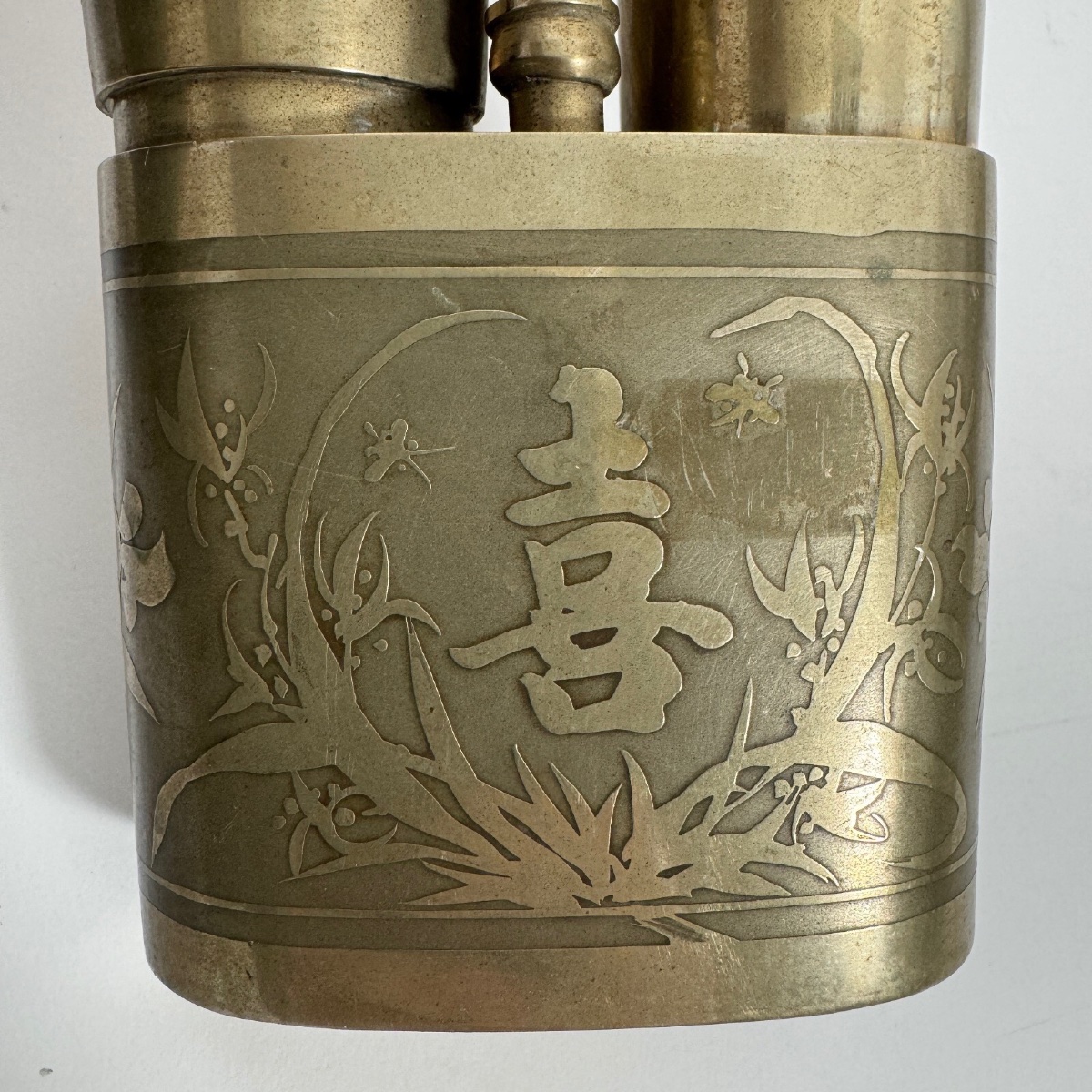 Pipe chinoise fin XIXe rehaussée de décors végétaux-photo-2