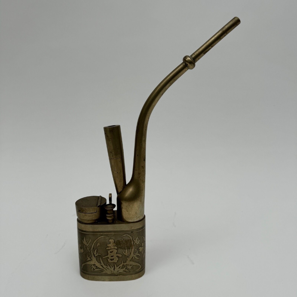 Pipe chinoise fin XIXe rehaussée de décors végétaux-photo-3