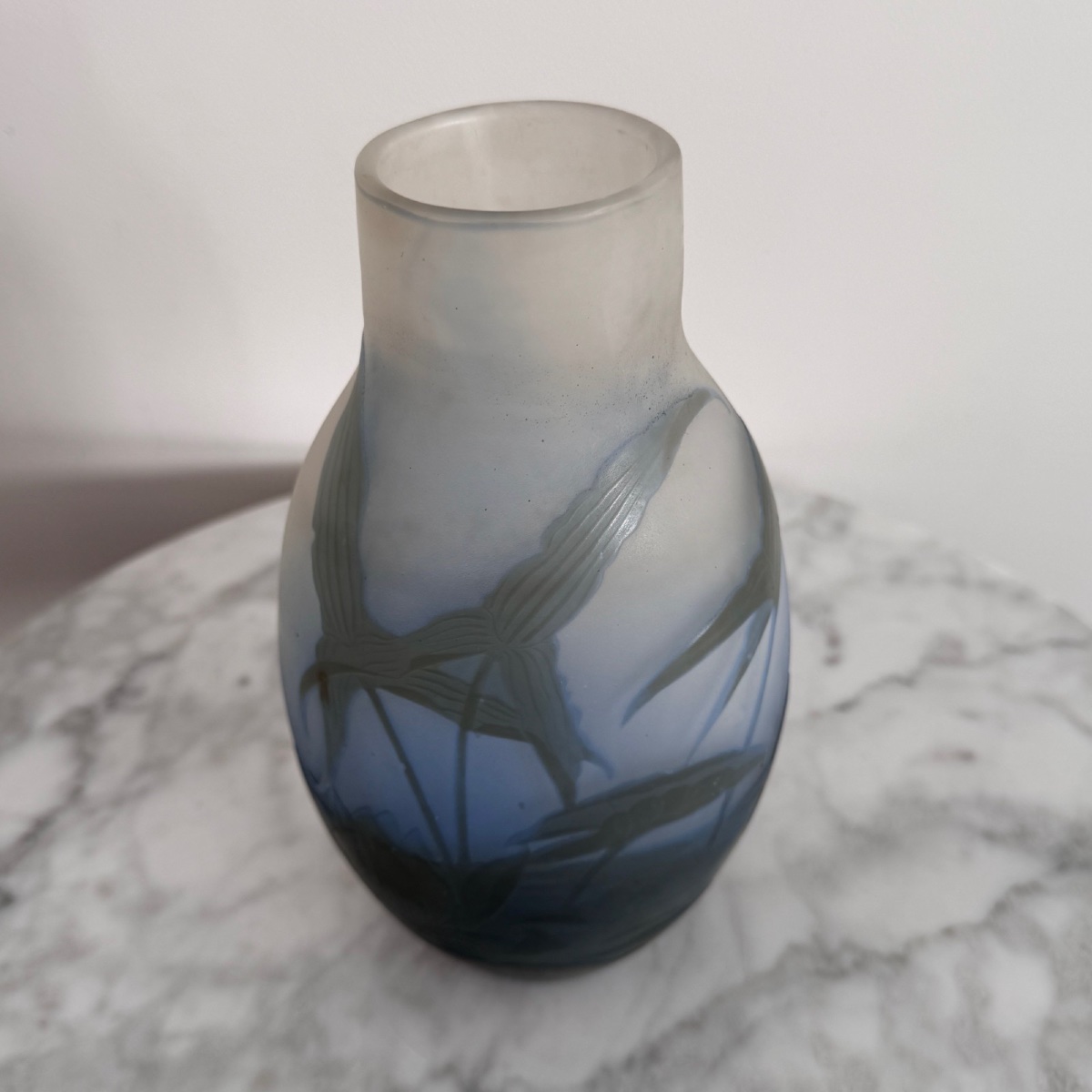 Art Nouveau Vase By Gallé In Acid-etched Glass Paste With Vegetation-photo-3