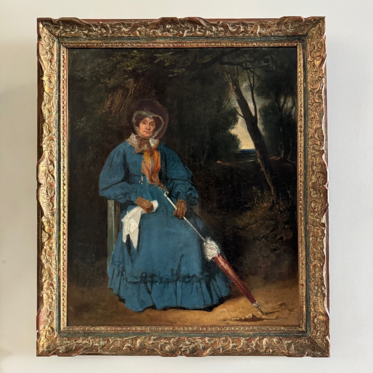 Oil On Canvas, Woman With A Parasol In A Wooded Area, 19th Century