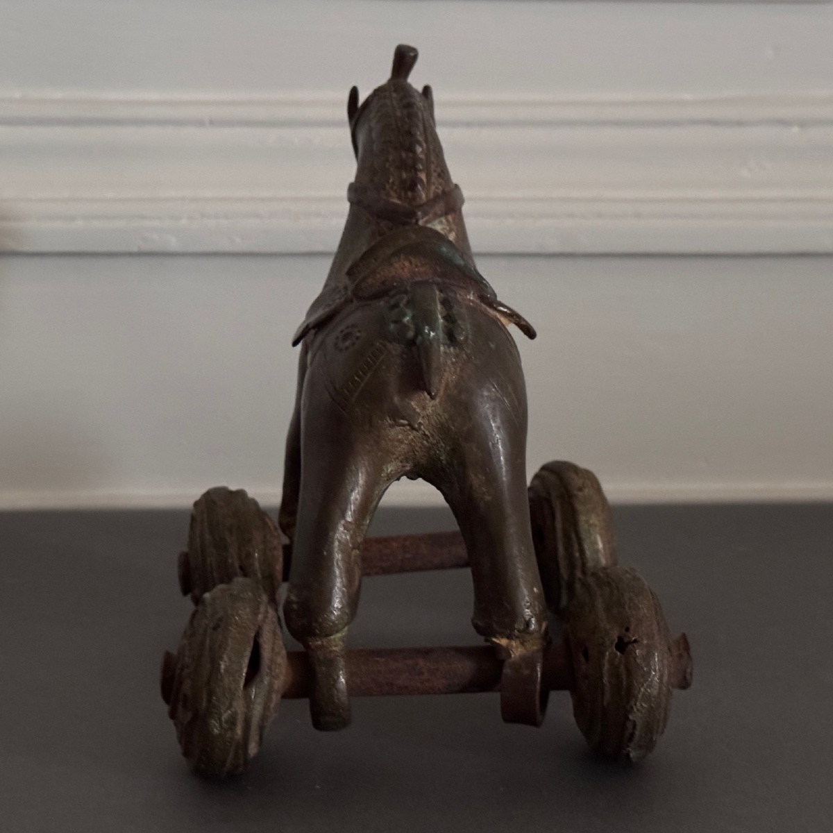 Jouet à roulettes en bronze patine chocolatée Inde Rajasthan-photo-4