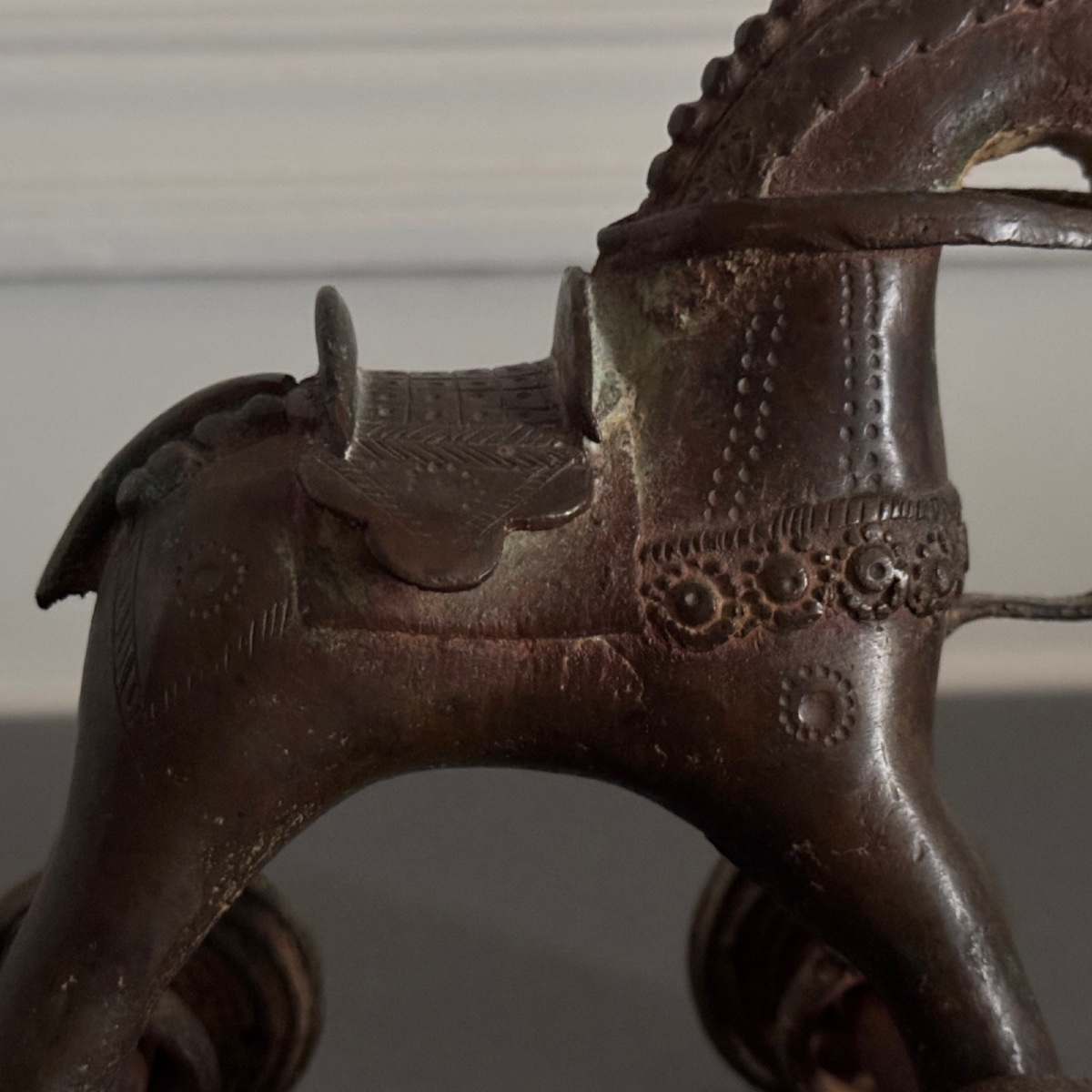 Jouet à roulettes en bronze patine chocolatée Inde Rajasthan-photo-5