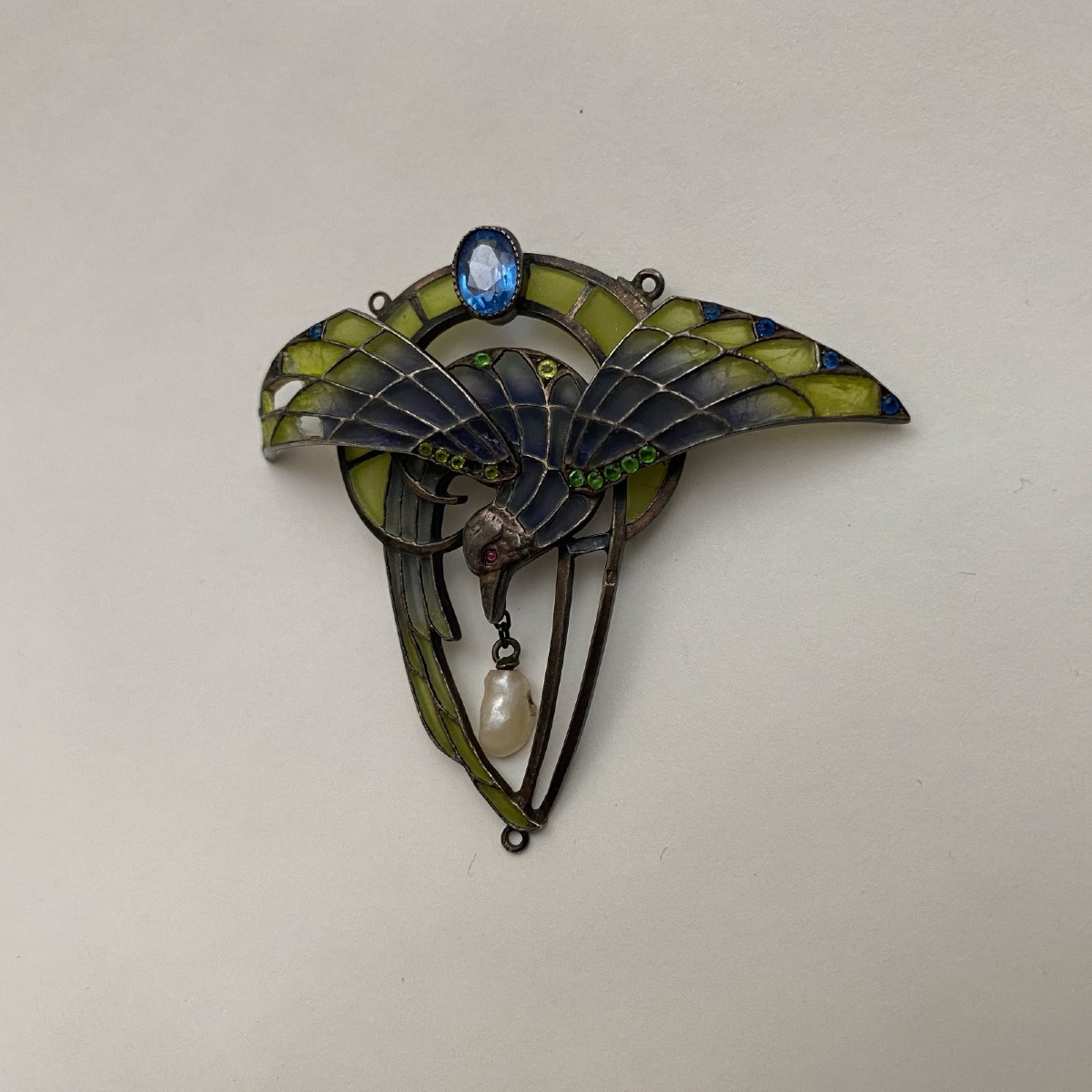 Broche décor d'aigle tenant une perle de culture 1900 Art Nouveau-photo-3