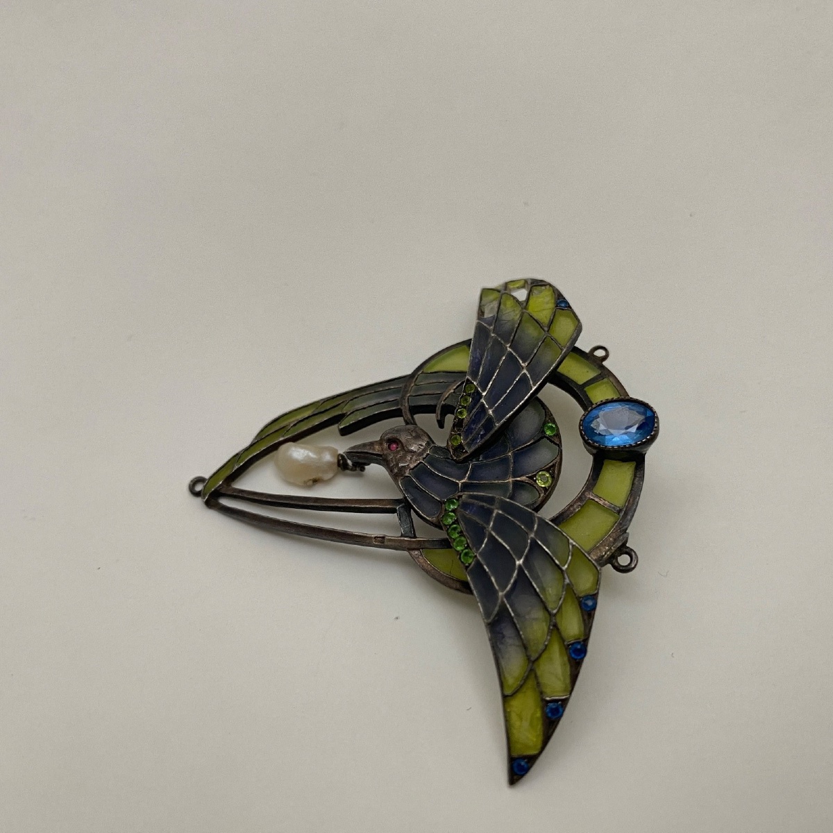 Broche décor d'aigle tenant une perle de culture 1900 Art Nouveau-photo-2